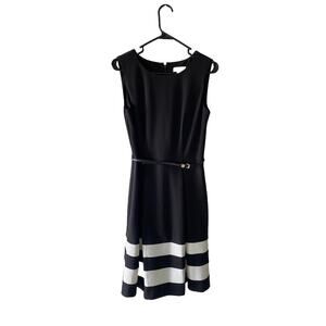 Calvin Klein Women's Black & White Striped Sleeveless Fit & Flare Dress Size 4
